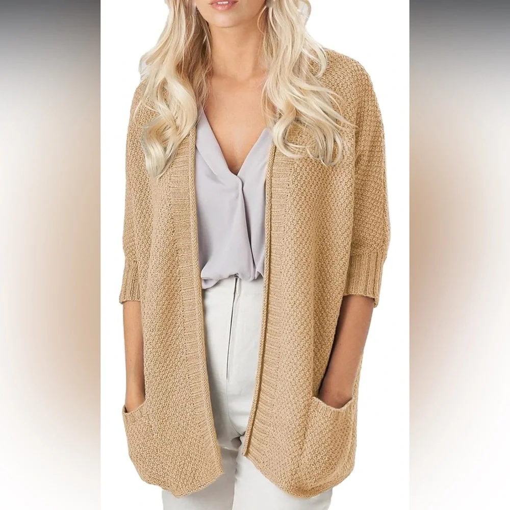 Cozy Beige Knit Cardigan Sweater
